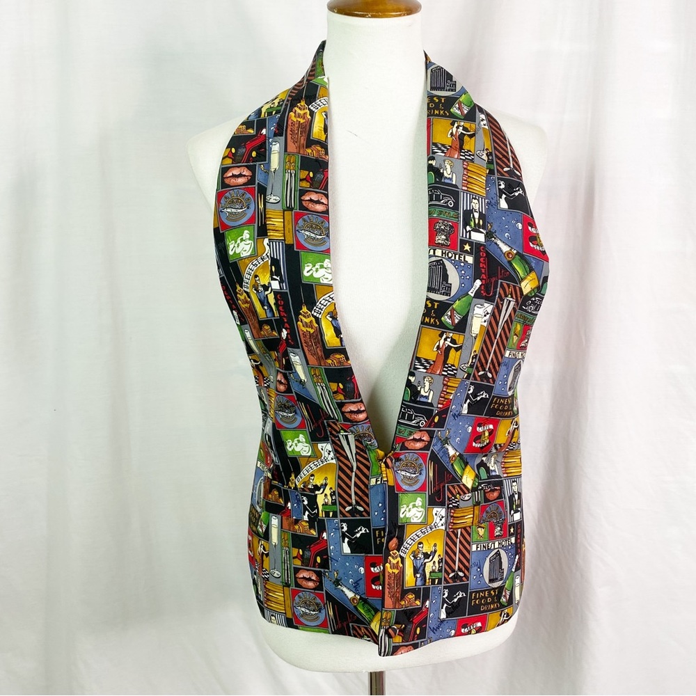 Vintage 90’s Novelty Graphic Print Deep U Front Tuxedo Vest XL